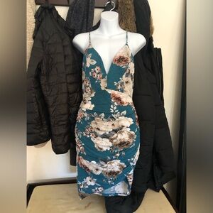 Windsor Teal Floral Backless Dress